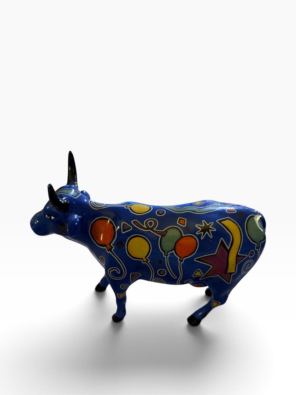 VTG 2000 Cow Parade "Party Cow" Ceramic Figurine #9178 Retired Blue Balloons